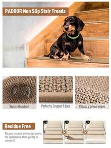 1/7/15pcs Non-Slip Stair Treads, Rubber Backed Carpet Stair Runners, Suitable For Stairs, Wooden Steps, Noise-Reducing Mats, Linen Material, Suitable For Elderly, And Pets, Machine Washable - Grey - View 8