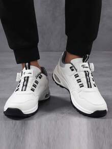 Men's 2025 New Low-Top Round Toe Rotary Button Design PU Leather Waterproof Anti-Oil Casual Leather Shoes, Fashion Versatile Daily Commute Soft Comfortable Men's Sneakers With Air Cushion Shock Absorption For Workout, Running, Walking