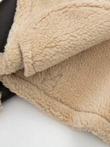 DEEKA 冬季新款短款保暖双面机车夹克，女式超大棕色仿皮和羊毛领大衣 - 棕色 - 查看 11