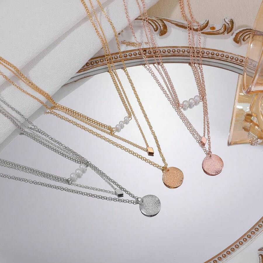 1pc Multi-Layer Pendant Necklace With Faux Pearl Charm, European & American Style - Necklace - View 1