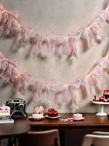 Pink Ribbon Wreath, Lightweight Bow Hanging Decor, Suitable For Spring, Weddings, Parties, Mother's Day, Romantic Home, Room, Garden, Wedding, Household Decorations