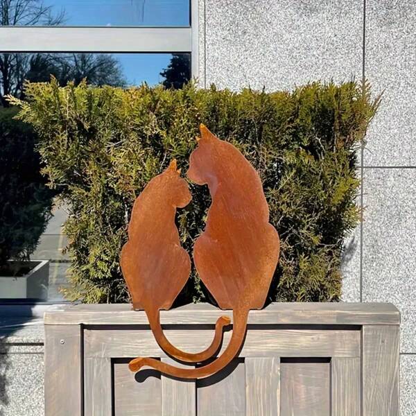 2pcs Charming Rustic Metal Cat Lover Garden Art, Durable Iron Sculpture With Adorable Kitten Design, Perfect Outdoor Fence And Yard Decor, Ideal Gift For Cat Lovers, Cat Decorations