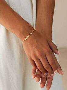 1 Piece Stainless Steel Personalized Custom Bracelet - Custom Name Bracelet - Personalized Name Jewelry - Light Luxury Egyptian Cuban Style, Minimalist Stainless Steel Custom Bracelet, Customizable With English Name, Date, Number, Valentine's Day, Party