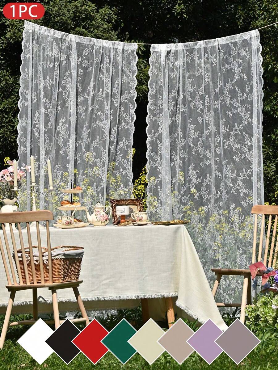 1 pezzo Tenda in pizzo bianco, con design a tasca per asta, tenda trasparente all'uncinetto in stile americano per soggiorno, camera da letto, cucina, bagno, decorazione della casa e della stanza