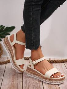 Women's Wedge Heel Hollow Platform Espadrilles Sandals, Woven Thick Bottom Waterproof Heel Summer Vacation Style Sexy, Suitable For Summer Wear, Fashion Increased Height Casual Open-Toe Sandals