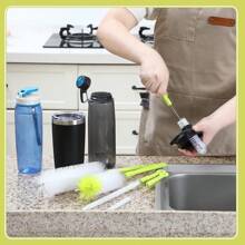 5 pièces Set de brosse de nettoyage de biberon bébé - Brosse à bouteille à long manche pour bouteilles à col étroit, en plastique durable, idéal pour la cuisine et l'extérieur, fournitures de nettoyage de cuisine essentielles