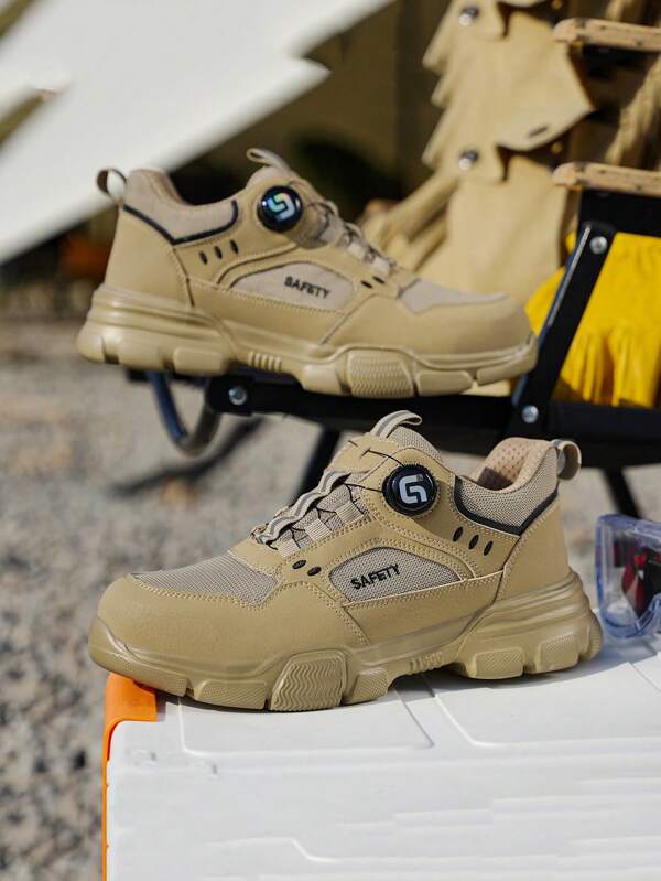 Couple Suede Rubber Sole Anti-Crush Anti-Puncture Mining Work Boots, Construction Safety Shoes, Outdoor Hiking, Color Block Patchwork, Punk Western Style, Casual Outdoor Superfiber Leather Toe Protection All Season