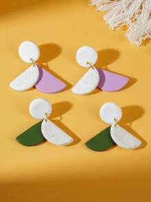Pendientes largos geométricos bicolor de semicírculo de aleación exagerados, hechos a mano, pendientes de arcilla polimérica de moda minimalista, estilo de resort