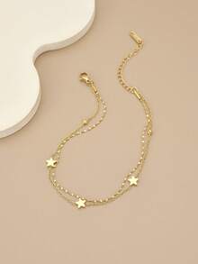 1 件女士不锈钢星形沙滩脚链，轻巧奢华 - 金黃色 - 查看 10