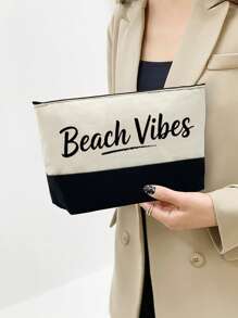 Bolso de mano y bolso, bolso de hombro, impreso con las letras "Beach Vibes", bolso de tarjetas, bolso de tela versátil y portátil para maestros, bolsa de tela para apreciar a los maestros, regalo para mujeres, bolso de almacenamiento casual y portátil, bolsa de compras multifuncional