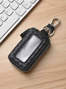 1 pieza Bolsa portátil y a la moda para llaves de coche de PU, estuche para llaves de gran capacidad con doble capa, de colgar en la cintura, con cremallera universal, bolsa para llaves para hombres y mujeres con llavero y cadena, regalo de Navidad, regalo perfecto para el Día del Maestro, San Valentín, cumpleaños, Navidad y cualquier ocasión especial, mini billetera.