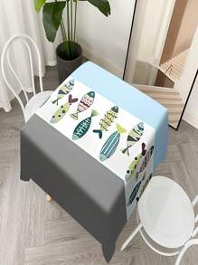 1/20 Stück moderne geometrische Fisch bedruckte Tischdecke, geeignet für Heimdekoration, Picknicks und Feierlichkeiten, Farbschemen in Hellblau und Grau, maschinell hergestelltes Polyesterfasergewebe, Tischtuch für den Esstisch.