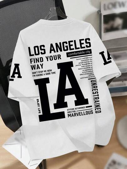 Tween Boy LA Slogan Print Crew Neck T-Shirts Summer Boy's Casual Tee Soft Tops,Streetwear And Vacation Wear.Suitable For And Boys To Wear,Suitable For Daily Wear,Can Be Given As A Gift To Family,Girlfriend, Friends,Comfortable Short Sleeves Casual Pullover, Machine Washable, Daily Essential, Loose Style, Suitable For Both Boy And Women, Street Style