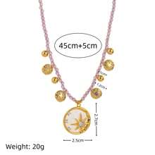 Colar de contas octogonais cravejadas de diamantes roxos, com tecnologia de gotejamento de óleo, banhado a ouro 18k, à prova d'água e de suor. Adequado para férias de verão na praia, atividades ao ar livre, passeios de fim de ano e joias femininas.
