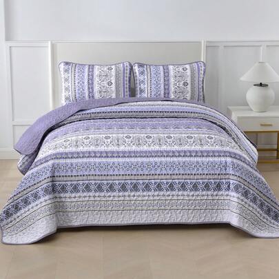 3 Pcs Royal Purple Patchwork Bedspread Set – Traditional Boho Coverlet For Wedding Items, Valentines Day Home Bed Room Decor, Easter Ramadan Gifts, All Season