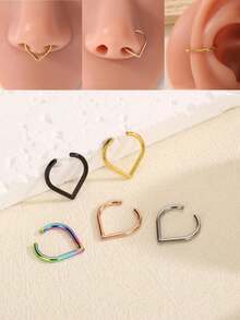 1件装不锈钢假鼻环，心形鼻夹，无需穿孔，摇滚/嘻哈风格男女通用身体饰品