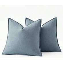 Local Delivery- Decorative Linen Pillow Covers 18x18 Inch Natural Beige ​Boho Farmhouse​ ​Neutral Couch Throw Pillows For Bed Pack Of 2 Accent Outdoor Pillowcase Modern Sofa Cushion Livingroom Home Decor - Blue Grey - 查看 6