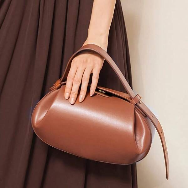 Bolso plegado de unicolor de alta calidad para mujer con correa para el hombro larga desmontable, adecuado para la oficina, citas y uso diario, elegante y refinado