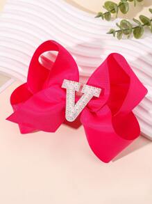 1 pieza Lazo con letra gigante brillante para niñas con perlas falsas y strass - Clip de cocodrilo elegante color rosa intenso - Accesorio de pelo dulce y lindo, regalo ideal para fiestas y festividades