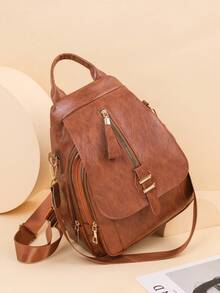 Large Capacity Women's Fashionable Backpack - Brown - View 5