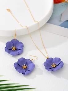 قلادة وأقراط للنساء، طقم مجوهرات مزخرف بزهور متعددة الطبقات ملونة وغير متماثلة من المعدن، مناسب للارتداء اليومي أو في المناسبات