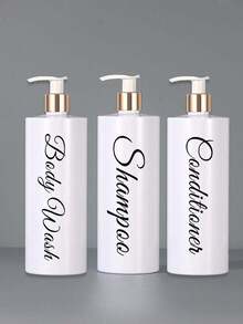 3 Stück 500ml nachfüllbare Badezimmer Flaschen, Shampoo Lotion Spender Flaschen, Seifenspender, PET wiederverwendbare Pumpflaschen mit wasserdichten Kristall Etiketten, Badezimmer Zubehör Set für den Schulanfang