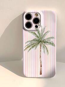 غطاء هاتف محمي صلب ذو طبعة مائية لأشجار النخيل والخطوط المتقاطعة، مناسب لهواتف 11/12/13/14/15/16 برو ماكس، مقاوم للماء والصدمات ومقاوم للخدش