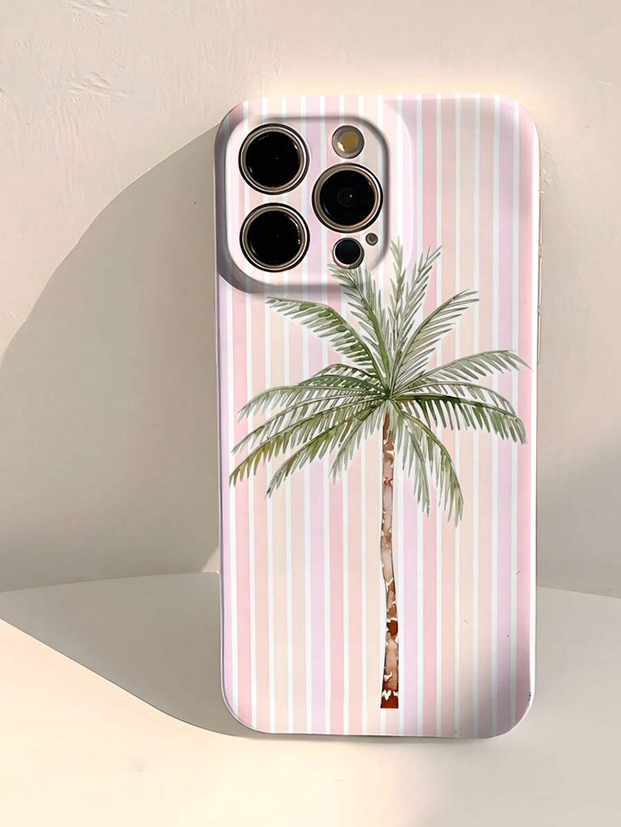 غطاء هاتف محمي صلب ذو طبعة مائية لأشجار النخيل والخطوط المتقاطعة، مناسب لهواتف 11/12/13/14/15/16 برو ماكس، مقاوم للماء والصدمات ومقاوم للخدش