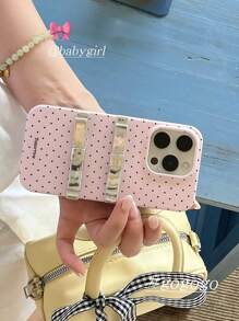 1 pieza Funda de teléfono protectora suave y linda con moño 3D punteado metálico y de moda para 11/12/13/14/15/16/Pro