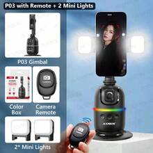 AI Smartphone Gimbal Stabilizer, 360° Auto Face Tracking Desktop Follow Tripod Stand, Suitable For Camera, Action Camera, With Remote Control And Dual Fill Lights - Black - View 10