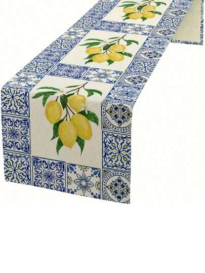 1 pieza Mantel con estampado de azulejos de limón, adecuado para decoración de restaurante y fiesta, cocina, interior y exterior, celebración del hogar, tamaño: 13x35.4/47.2/63/72/78.7 pulgadas, adecuado para decoración de restaurante y cocina, decoración de fiesta en el hogar, decoración de otoño, decoración de habitación