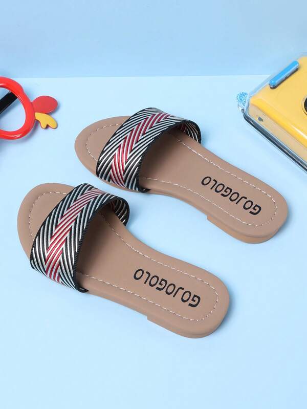 1 Pair Summer Kids Woven Strap Open-Toe Sandals, Casual & Fashionable, Unisex Flat Beach Shoes Suitable For Daily, Vacation & Travel