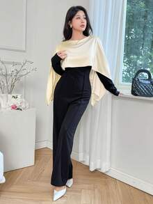 Women's Elegant Long Sleeve Satin Splice Jumpsuit