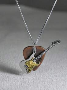 1 Stück Vintage Gitarren Plektrum Anhänger Halskette mit rostfreier Stahlkette, Punk Rock Stil Unisex perfektes Alltagsgeschenk
