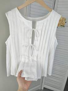 Wixra 女士无袖系带褶皱亚麻衬衫，时尚春夏设计