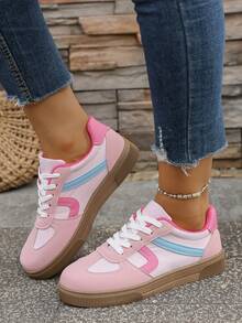 Women's Spring/Autumn New German Training Shoes, Waterproof Non-Slip Easy To Clean Round Toe Low-Top Casual Shoes, Flat Comfortable Versatile Small White Shoes, Color-Blocking Sporty Casual Shoes, Patchwork Retro Sneakers, Fashionable All Season - Pink - View 1