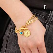 Dubai Gold Rhombus Chain Coin Accessory, Blue Crystal Eye Pendant Charm Bracelet, OT Bracelet, Devil's Eye Necklace Earrings, Unisex Jewelry Wholesale - Gold - View 5