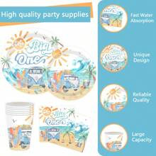 Surf's Up Party Decorations Tableware Surf Birthday Party Supplies, Paper Plate, Cup, Napkin, Summer Hawaiian Beach Wave Surfing Birthday Decorations