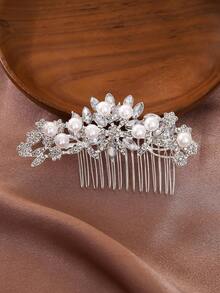 1 件梅花图案水钻合金发梳，适合女士、派对、婚礼、摄影