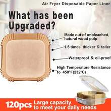 New-2025- Air Fryer Liners Disposable For Simple Deluxe Air Fryer, 120Pcs 8 Inch Liners For 4 Qt 6.34 QT Digital Airfryer  Visible Window, Non-Stick Parchment Paper For Frying, Baking- Unbleached - 7.9 Square - 查看 2