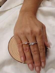 Women's Solitaire Ring With Zirconia And Studded Stones, High Luxury, European Fashion, Semi-Jewelry, Worked On A Daily Basis - 銀色 - 查看 5