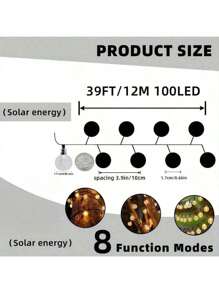 1 szt. 20/50/100/200 diod LED Solar Garden Crystal Globe Solar String Lights Outdoor Solar Outdoor Lights With 8 Lighting Modes Dekoracja dziedzińca Do Hotelu/Cateringu/Organizacji Wydarzeń