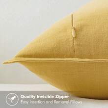 Local Delivery- Decorative Linen Pillow Covers 18x18 Inch Natural Beige ​Boho Farmhouse​ ​Neutral Couch Throw Pillows For Bed Pack Of 2 Accent Outdoor Pillowcase Modern Sofa Cushion Livingroom Home Decor - 黃色 - 查看 3