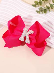 1 pieza Lazo con letra gigante brillante para niñas con perlas falsas y strass - Clip de cocodrilo elegante color rosa intenso - Accesorio de pelo dulce y lindo, regalo ideal para fiestas y festividades