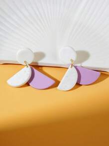 Pendientes largos geométricos bicolor de semicírculo de aleación exagerados, hechos a mano, pendientes de arcilla polimérica de moda minimalista, estilo de resort