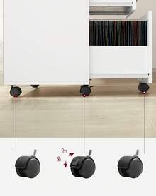 Caisson, Support d'Imprimante Bureau, avec 3 Tiroirs, Meuble de Rangement Mobile, Compartiments Ouverts, pour Format A4, Documents, Style Industriel, Blanc Boisé - Weiss - Übersicht 7