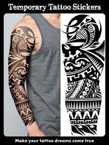 1 Sheets Extra Large Full Arm Size Body Art Temporary Tattoo Stickers For Men And Women, Black Black Power Maori Totem Pattern, Waterproof Fake Sleeves Tattoos, Lasts 2-5 Days, Covering Scars, Can Be Used On Arms Wrist Shoulders Legs Waist Neck Hand Chest Thighs Finger, Best Friend Couple Party Tattoo