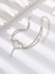 1PC Women's Simple And Premium Copper Inlaid Rhinestones Love Foot Chain Bracelet Accessories Wedding Party Fashion Jewelry