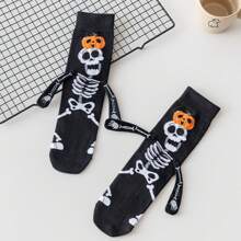 1/2/3/5 Pares de calcetines de media caña del mismo tipo para hombres y mujeres, calcetines de punto con calavera, nuevos calcetines de media caña con cajón magnético, calcetines de Halloween para hombres y mujeres, calcetines para novia, calcetines para parejas