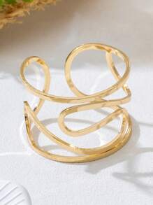 1pc Fashionable Women Asymmetrical Double Layer Geometric Line Metal Shiny Bracelet, Suitable For Daily/Party Wear